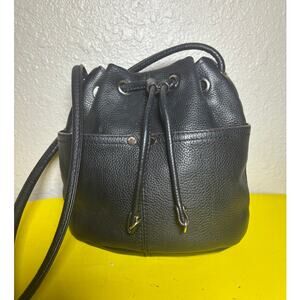 TIGNANELLO Small Black Leather Drawstring Bucket Shoulder bag